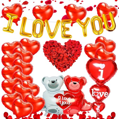 TenaLucy Ballon Saint Valentin,Ballon Coeur Kit Saint Valentin Décoration 500 pcs Pétales de Rose Rouge,Décorations Romantique pour Décoration Saint...