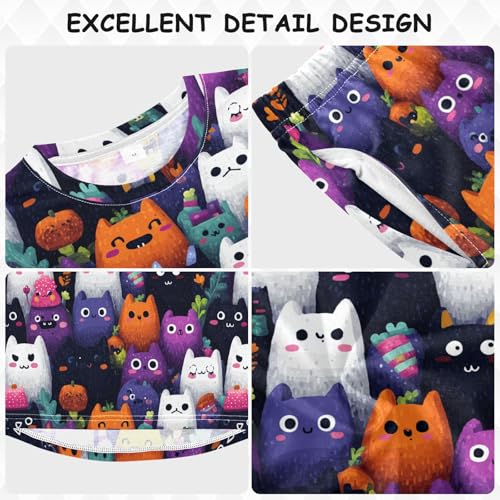 Cute Cats and Pumpkins Soft Pajama Set for All Seasons,Breathable Pjs Long Sleeve Sleepwear,Comfy Loungewear 2 Piece Underwear Set 4T3