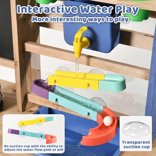 Wooden Outdoor Mud Kitchen for Kids, Pretend Play Kitchen Playset with Removable Sink, Faucet, Stove Top, Planting Area & Cooking Accessories, Toddler Gift for Boys Girls Ages 3+ (Blue) - image 6