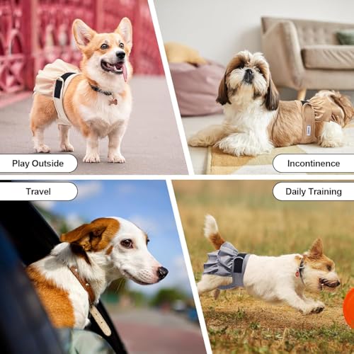 Image of Reusable Dog Diapers Female Medium Washable, Premium Doggie Diaper for Dogs, Pack of 3, Highly Absorbent Dog Diaper for Heat, Incontinence and Puppy Training(M)