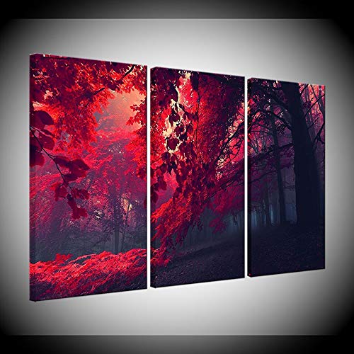 Tableau sur toile automne rouge 3 pièces déco salon moderne
