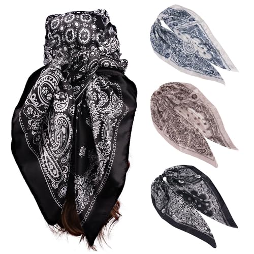 3Pcs Large Square Satin Head Scarf - 35