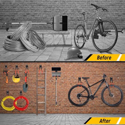 Fippy 4 Stück Wandhaken Garage Schwerlast Garagenhaken Wandhaken Gummiert Garagenhaken Garage Wand Haken für Leiter Geräte Werkzeuge Stuhl Schlauch Fahrrädern (orange)