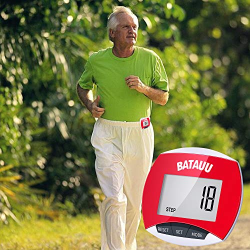 BATAUU Best Pedometer, Simply Operation Walking Running Pedometer with Calories Burned and Steps Counting (Red)