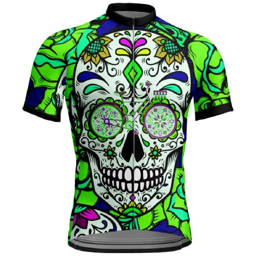 Treer Maillot de Ciclismo Manga Corta Hombre, Camiseta Deportiva para Bicicleta de Verano, Unisex Ropa Ciclista Transpirable Secado Rápido, para MTB y Ciclismo de Ruta (Verde Esqueleto,L)