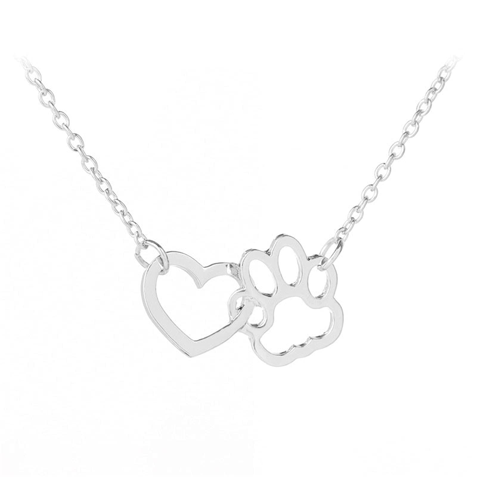 COLORFUL BLING Dog Cat Paw Print Pet Footprint Necklace for Women Double Hollow Cute love Charm Creative Doggy Puppy Cat Animal Forever Love Heart
