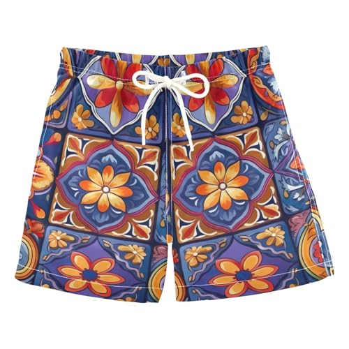 FLildon Mexican Ceramic Tile Little Boys Swim Trunks with Mesh Lining Quick Dry Beach Board Shorts, 3T