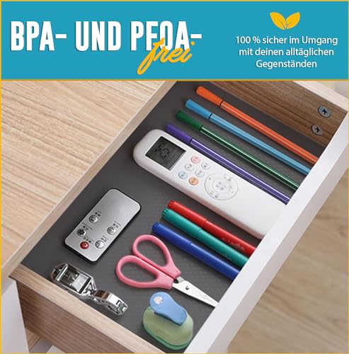 Schubladenmatte von Linda's Essentials (60 x 500 cm) - Antirutschmatte Schubladen Schrankfolie Schrankpapier abwaschbar, Kühlschrank Folie die Schubladen und Regale sauber hält - Zuschneidbar (grau)
