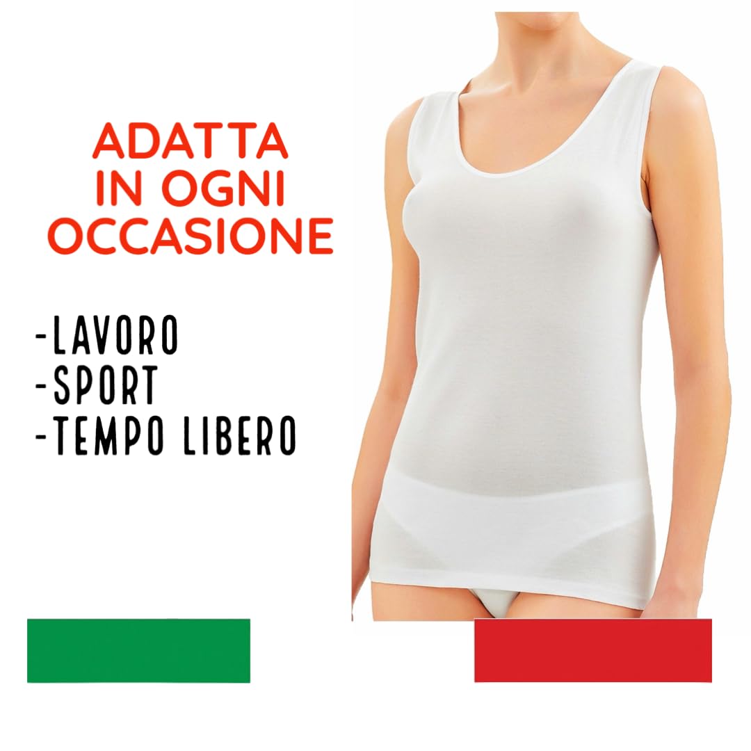 Canottiera Donna Cotone Liscia 3-6 Pezzi 100% Cotone Pettinato - Canottiera Donna Spalla Larga - Canottiera Intima Donna in Cotone Leggero - Canotta