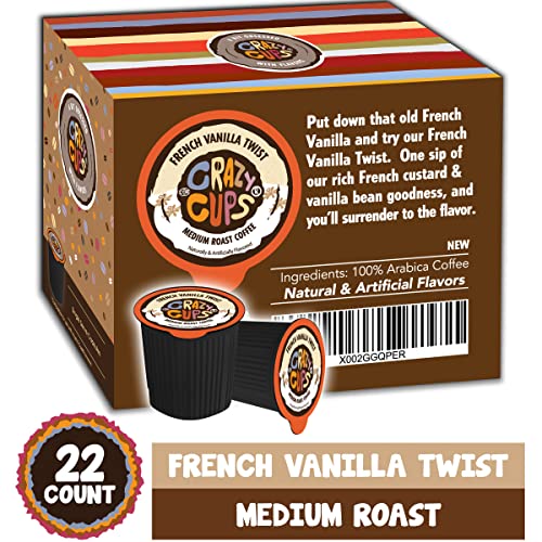 Crazy Cups Flavored Coffee Pods, French Vanilla Twist, French Vanilla K Cups, Single Serve Coffee For Keurig K Cups Machines, Hot Or Iced Coffee, Medium Roast Coffee In Recyclable Pods, 22 Count #TOP1