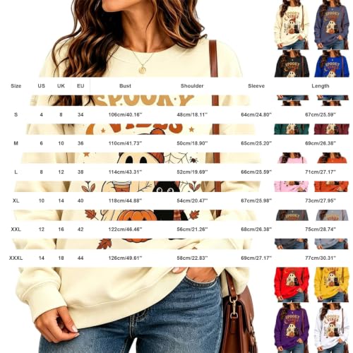 KWVOEBQ Halloween Tops for Women Black S Crew Neck Ghost Print Pullover - image 6