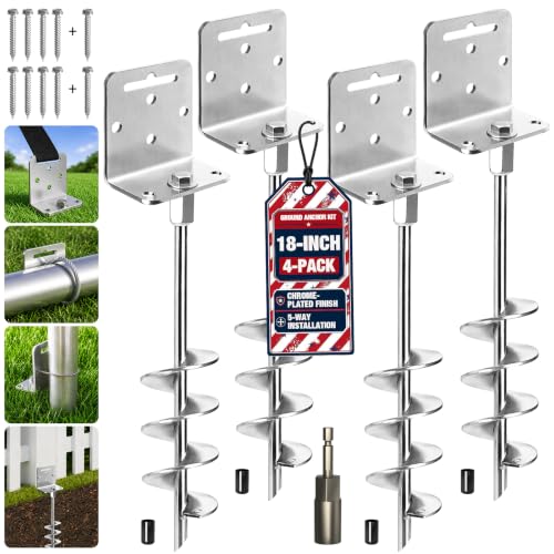 MIXC Ground Anchors Screw in with L-Brackets, 18-Inch, 4-Pack, 2-Inch Blade