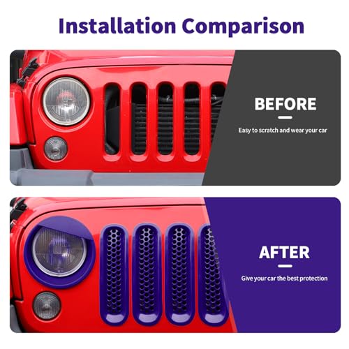 Image of Mesh Grille Grill Insert+Style Headlight Turn Light Cover Trim Fit for 2007-2018 Jeep Wrangler JK JKU(Purple)