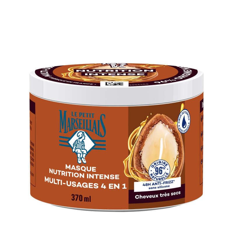 Le Pe Marseillais 4-in-1 Nutrition Intense Bio-Arganöl (370 ml Tiegel) - Haarmaske für sehr trockenes Haar - Haarpflege ohne Silikon 96% natürlichen Ursprungs