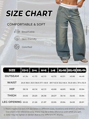 Image of EMMIOL Women Hip Hop 90s Vintage Baggy Jeans Denim Pants Mid Waist Jeans