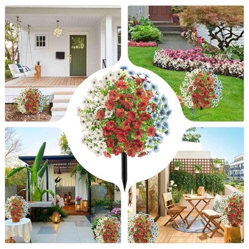 Flores artificiales resistentes UV con estaca para césped y suelo exterior 5