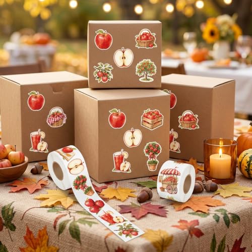 Image of Fall Apple Self Adhesive Sticker for Laptop Water Bottle Scrapbook | Watercolor Painting Style Apple Self Adhesive Backing for Gift Tag Label Phone Case Notebook Accent Classroom Reward