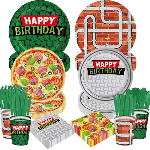 140 PCS Turtle Birthday Party Decorations Set - Turtle Cartoon Theme Plates Napkins Disposable Paper Cups Tableware Set Birthday Party Supplies for Boys Girls