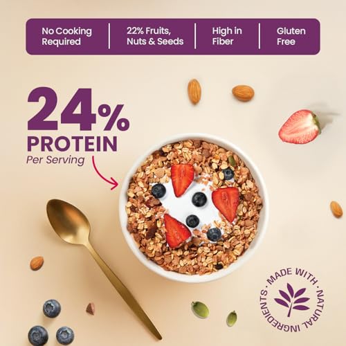 Image of Pintola 25g High Protein Muesli, Fruit & Nut, 1kg | Gluten-Free, Naturally Sweetened with Organic Jaggery & Dates, 22% Fruits, Nuts & Seeds, No Refined Sugar, Healthy Breakfast Cereal (Pack of 2)