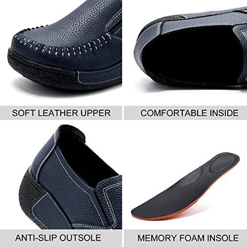 Image of UZB Women's Slip On Loafer Leather Comfort Casual Platform Shoes
