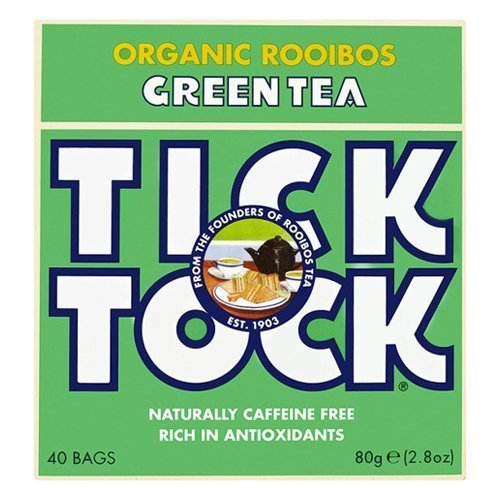 Tick Tock - Té Verde Rooibos Orgánico - 40 Bolsas (Paquete de 4 - 160 bolsas)