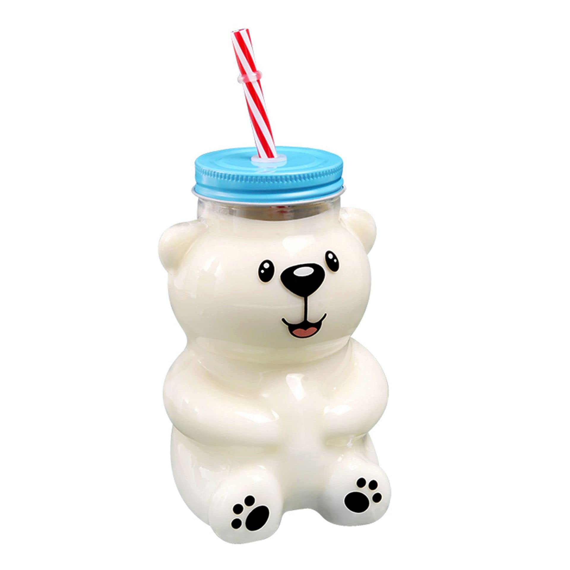 Kawaii Bear Sippy Cup 19oz Clear Bear Glass Cup with Lid and Straw Cute Kawaii Bear Glass Bottle Mug for Juice Milk Tea Smoothies Infused Water Beverage Food Grade Microwave Safe (Smiling Bear)