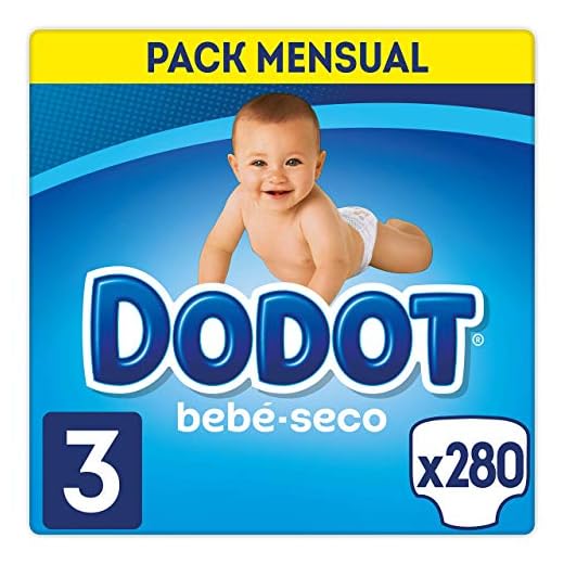 Dodot Pañales Bebé-Seco Talla 3 (6-10 kg), 280 Pañales con Protección Antifugas, Pack Mensual