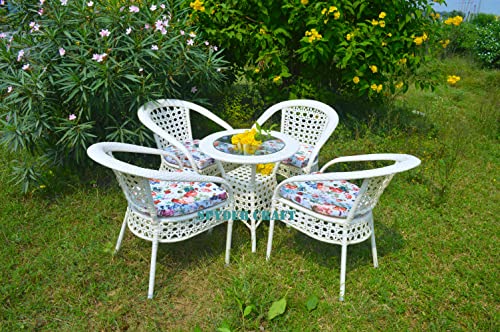 Image of Anaya Decor D-8 Chairs Table Set 4+1 Wicker Patio Furniture Sets 4 Chair and 1 Table with Cushions for Garden Balcony Bedroom Powder Coated Frame Uv Protected Wicker (White)