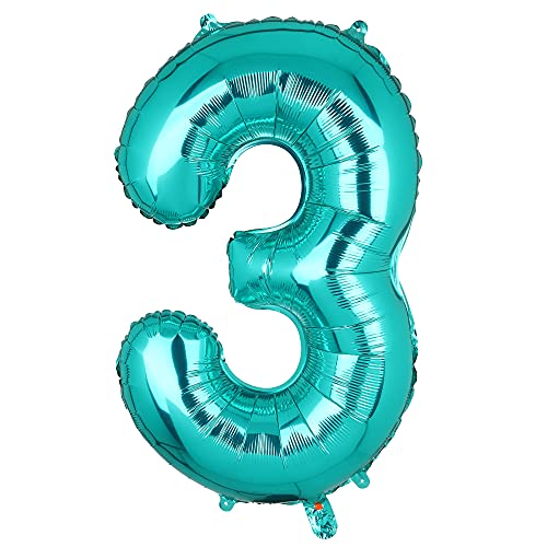 GGDE 40 Inch 3 Tiffany Blue Number Balloons Mylar Foil Helium Digital Balloon Baby Shower Party Ocean Mermaid Theme 3th Birthday Decor Supplies