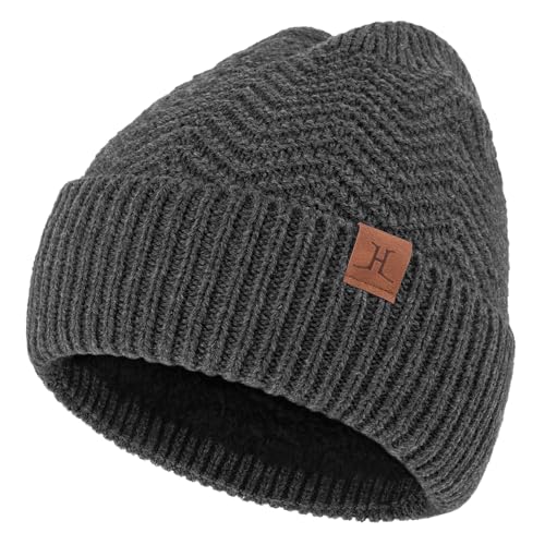 Bequemer Laden Gorro Beanie de Invierno Hombre : Gorro Tejido Caliente para Nieve Esquí, Gorro Skull con Forro Grueso de Polar Regalo Hombre
