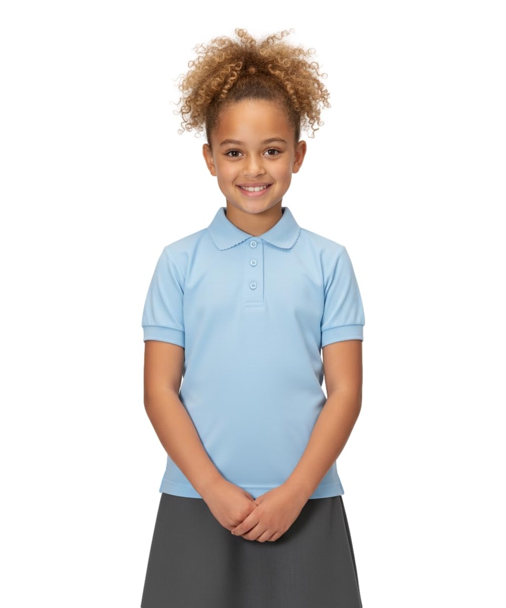 unik Girl's Uniform Polo Shirt Short Sleeve White Navy Sky Blue Red Green Pink