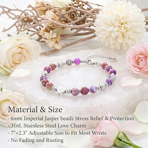 Image of Gifts for Women & Girl, Healing Natural Stone Beads Heart Bracelets with Quote Card, Back to School Valentines Mothers Day Graduation Christmas Birthday Gifts