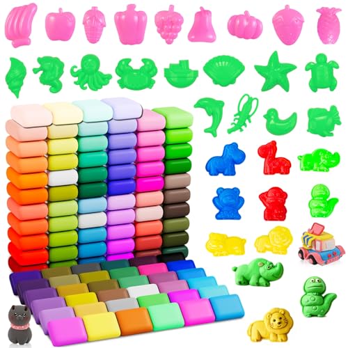 Pâte polymère auto-durcissante 72 couleurs kit complet avec 29 outils, argile légère et ultra souple, activité créative enfants et adultes, séchage à...