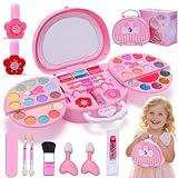 Kids Makeup Kit for Girl Real Washable Makeup Set with Mirror, Nail Polish Kit Pretend Beauty Gift for 3 4 5 6 7 8 Year Old Girls