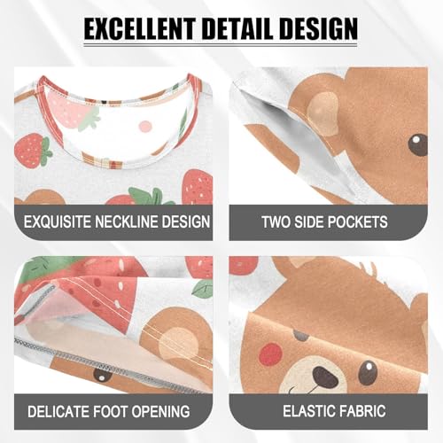ALAZA Cute Bear Strawberry Fruit Pajamas Short Sleeve 2 Piece Sleepwear Top and Bottom Pajama Set Unisex4
