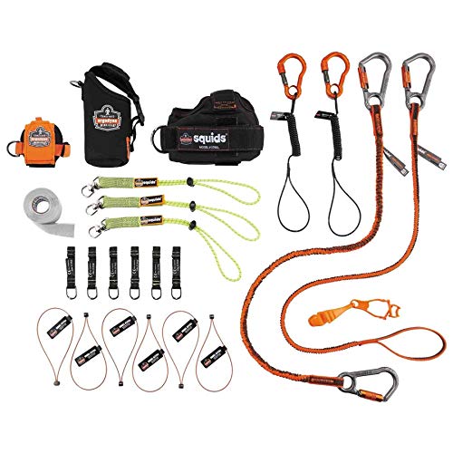 Image of Tool Tethering Kit for Glaziers, Includes Tool Lanyards and Attachments for Spray Cans and Putty Knives, Ergodyne Squids 3185