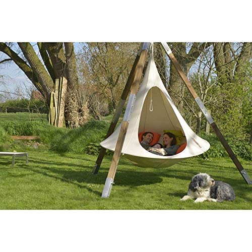 Image of Double Cacoon Hanging Chair for Two - Cozy Indoor /Outdoor Hammock with Polyester Canvas, 440 lb Capacity, Includes 18ft Rope & Carabiner (Turquoise)