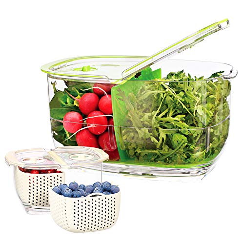 LUXEAR Vegetable Fruit Produce Storage Containers, Partitioned Produce Saver Fridge Storage Container, Fresh Lettuce Keeper, Used in Storing Fruits Veggie Salad - BPA-free - 2Piece