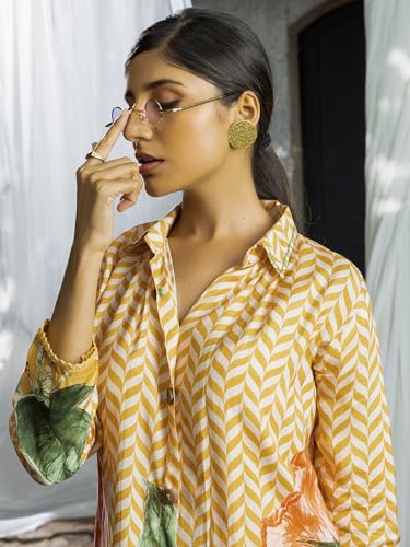 Image of Women's Printed Silk Blend Co-Ord Set Long Sleeves Shirt and Trouser Set for Women | Ethnic Co-Ord Set (RWDROUT1041)