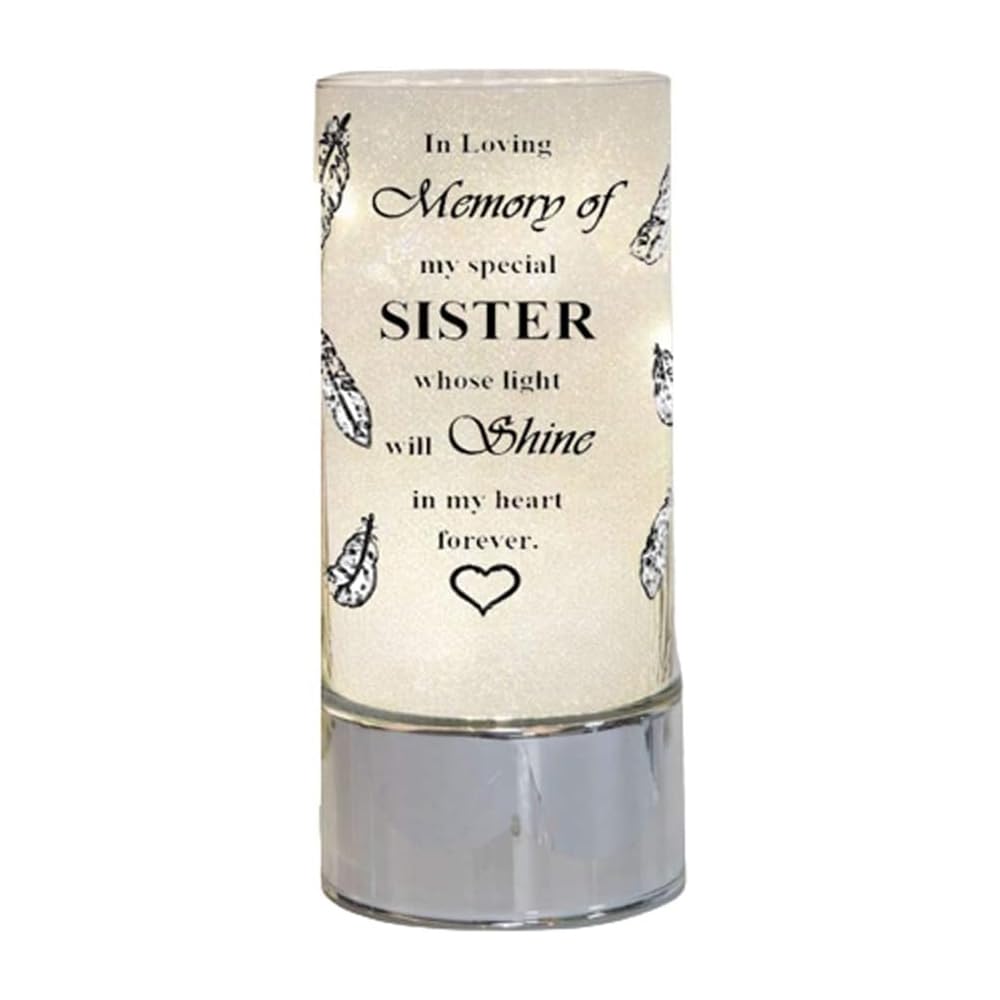 Memorial Light Tube Ornament for Garden & Graveside – Weatherproof Glass Remembrance Light with Engraved Verse | Sympathy & Memorial Gift for Loved Ones (20cm) (Sister)