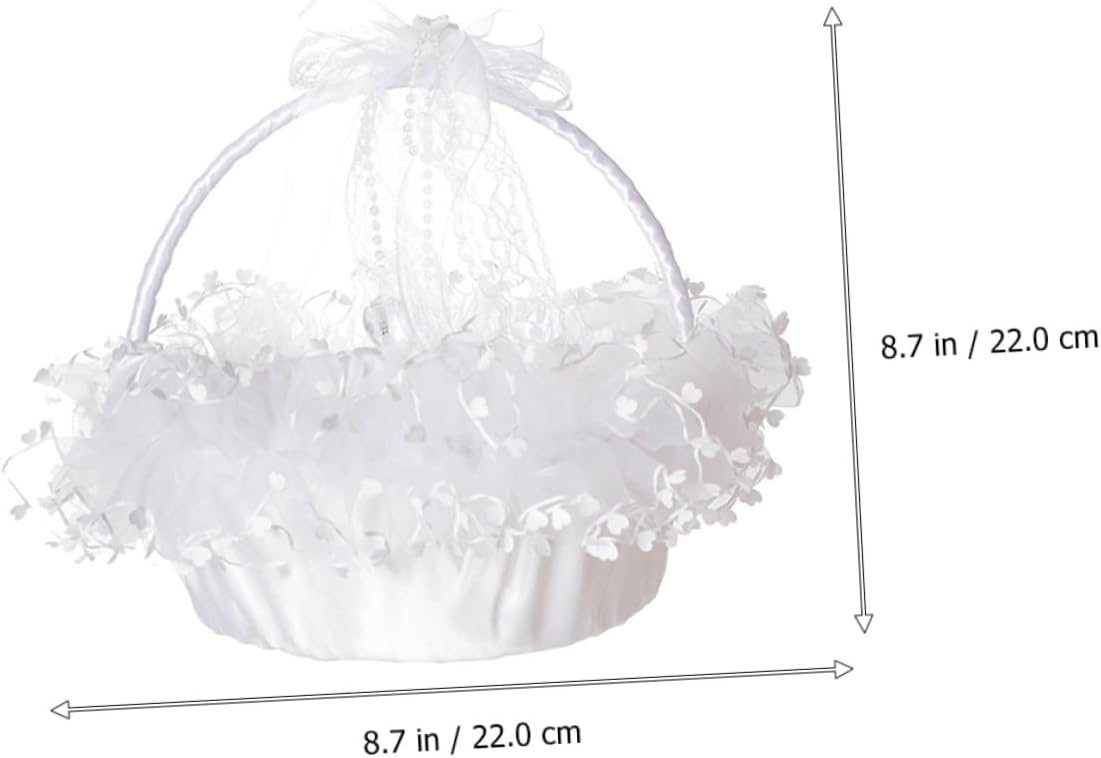 Cabilock Delicate Lace Wedding Flower Basket Handheld Decorative Basket Foldable White for Flower Wedding Ceremony Supplies