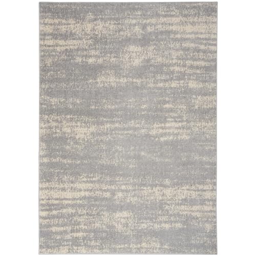 Nourison Essentials Indoor/Outdoor Solid Abstract Grey/Beige 4' x 6' Area Rug, Easy Cleaning, Non Shedding, Bed Room, Living Room, Dining Room, Backyard, Deck, Patio (4x6)