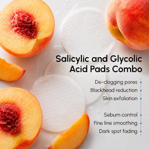 Image of MAREE Glycolic Acid Pads & 2% Salicylic Acid - Toner Pads for Face with 20% Glycolic Acid Solution - Face Exfoliating Pads, Acne Clearing Face Pads - Skin Pore Resurfacing & Radiance Device - 50 Count
