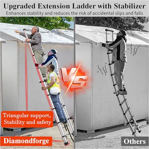 Image of Telescoping Ladder, 8.5 FT Aluminum Extension Ladder, 330 Lbs, Silver | Telescopic & Retractable, Collapsible Extendable Ladder for House, Roof, RV & Travel Trailer