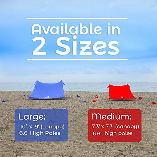 Red Suricata Family Beach Sunshade - Sun Shade Canopy | UPF50 UV Protection | Tent with 4 Aluminum Poles, 4 Pole Anchors, 4 Sandbag Anchors | Large & Portable Shelter Tarp - Thumbnail 2