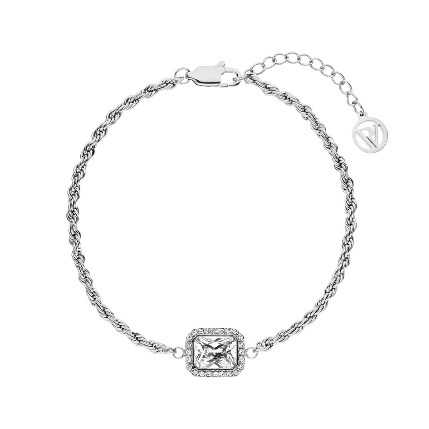 PAUL VALENTINE - Damen Armband Edelstahl - Silberfarben - Zirkonia Anhänger - PV-B0007