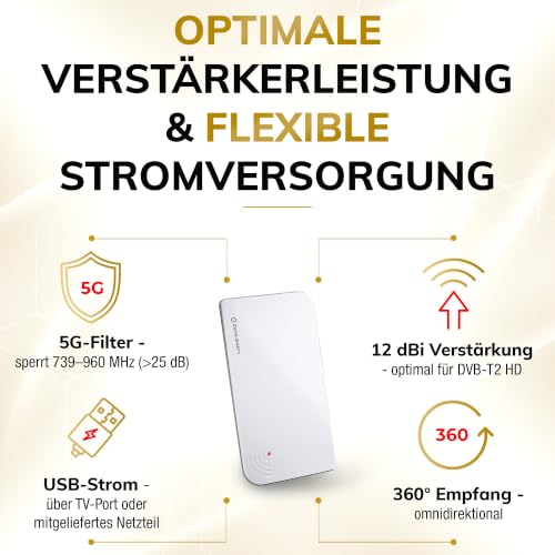 Oehlbach Scope Vision 5G DVB-T2 HD Antenne - Digitale Zimmerantenne - Aktiv DVB-T-Verstärker...