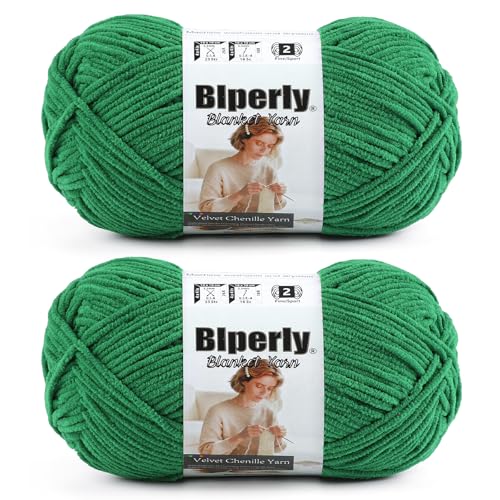 Image of Skinny Chenille Yarn for Crocheting #2 Green Thin Baby Blanket Plush Yarn | 2 Pack of 158 Yds, 1.7 Oz Sport Fingering Weight Fine Yarn, Soft Fluffy Velvet Yarn for Crochet knitting Blankets, Amigurumi