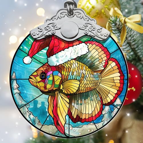 Jack Dempsey Cichlid Fish Christmas OrnamentStained Glass Christmas Hanging Ornament - Christmas...