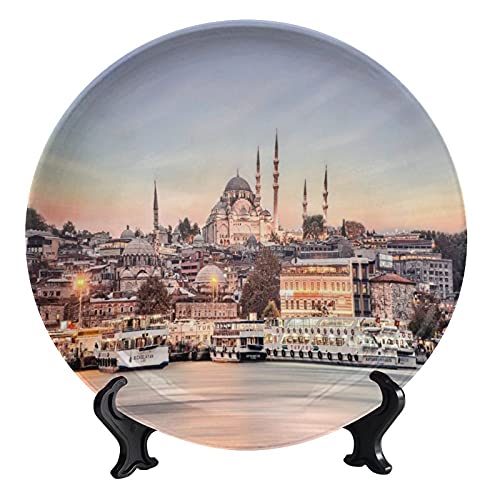 Lyzelre Decorative Ceramic Plates Istanbul Turkey Mosque Cityscape Decorative Dish for Home Decor Ceramic Ornament for Home Kitchen Decor Gifts 6inch